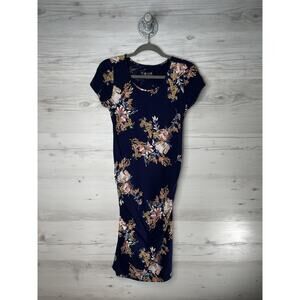 Isabel Maternity by Ingrid & Isabel Dress Womens Small Navy Floral Ruched Knit